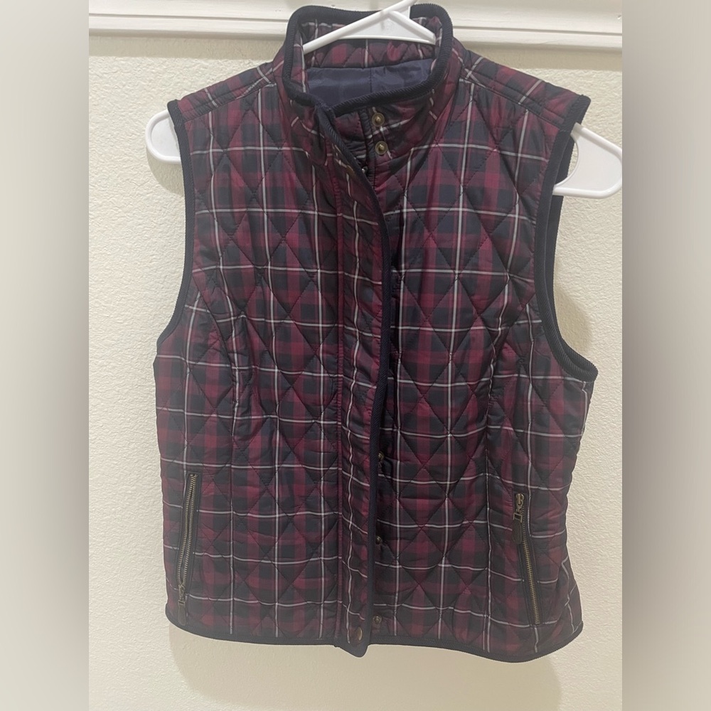 Talbots women’s plaid tartan quilted vest size XS